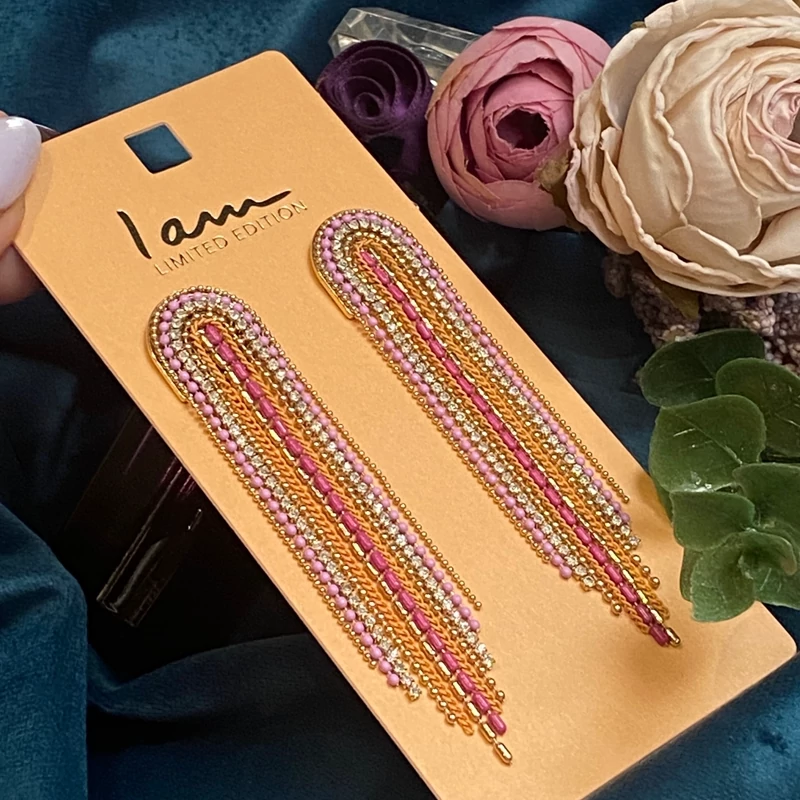گوشواره میخی ریسه ای طلایی مجلسی زنانه دخترانه جدید